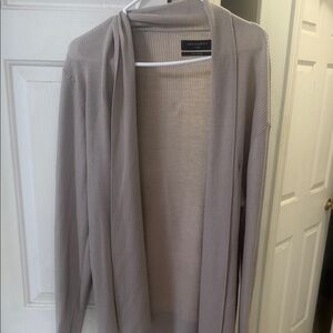 All Saints Merino Ribbed Cardigan in Beige